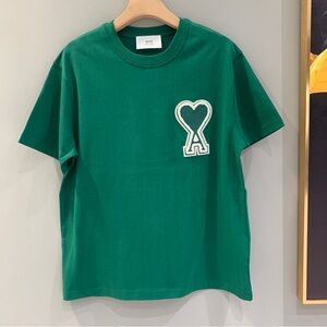 AMI green embroidered short sleeve T-shirt